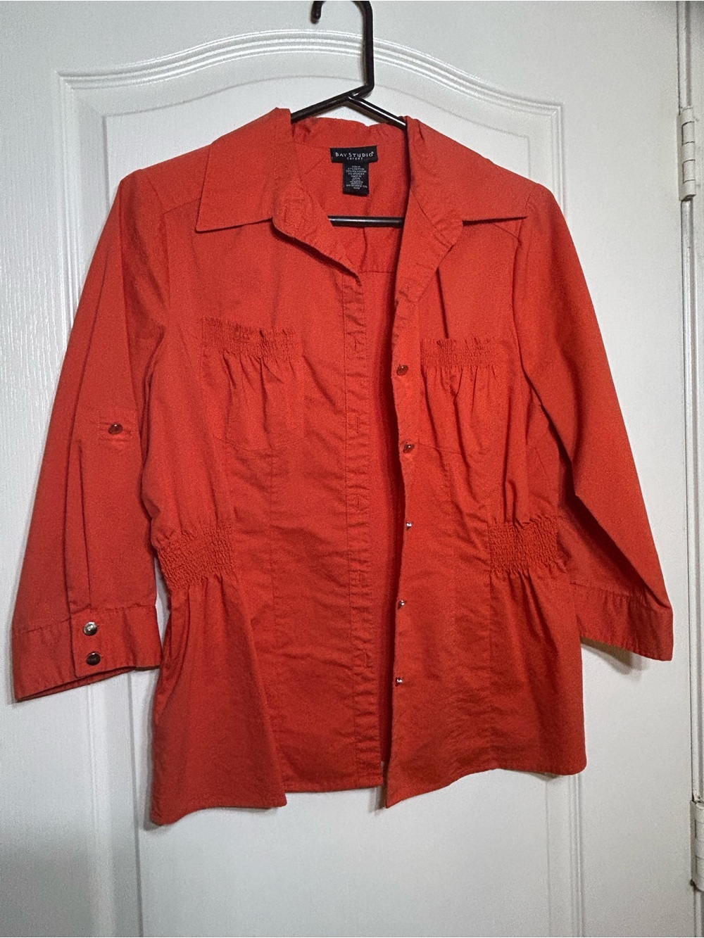 Bay Studio Coral Button-Front Shirred Waist Shirt